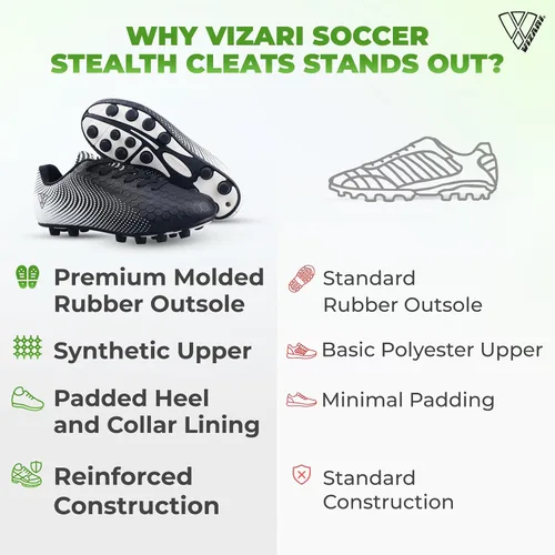 Miniatura 7 de Vizari USA Stealth - Botines de fútbol para niños y niñas, zapatos deportivos de fútbol para exteriores para niños pequeños, niños grandes, ligeros