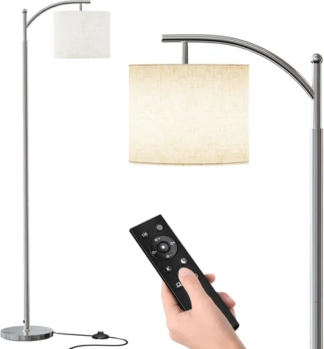 Miniatura 12 de SUNMORY Lámpara de pie de arco, moderna lámpara de pie con control remoto y bombilla regulable continua, lámparas de pie de metal con pantalla Negro
