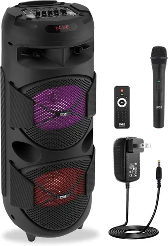 Pyle Altavoz PA Bluetooth portátil - Sistema de audio para karaoke BT de 240W dual de 6.5" recargable para interiores/exteriores - TWS, luces de