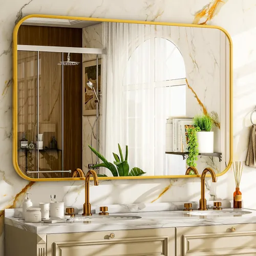 Miniatura 7 de Espejo de baño negro de 36 x 24 pulgadas, moderno espejo rectangular negro para pared con esquinas redondeadas, espejos de baño para tocador, espejo