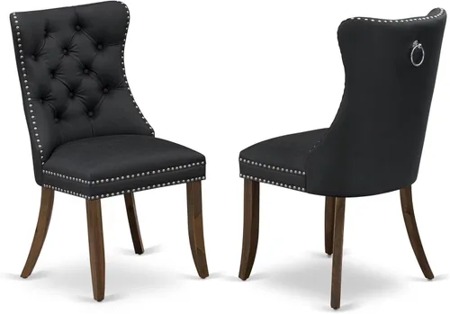 East West Furniture DAP8F12 Dallas Parson - Juego de 2 sillas de cocina tapizadas de piel sintética con botones copetudos, color gris oscuro, color