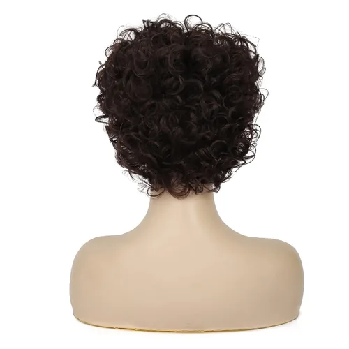 Miniatura 5 de Pelucas cortas y rizadas marrones para mujer, aspecto natural, peluca de pelo sintético marrón para cosplay