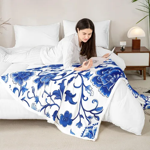 Miniatura 4 de Manfei Rustic Floral Flannel Fleece Throw Blanket 40"x50" Blooming Flowers Fuzzy Blanket for Sofa Couch Retro Plant Farmhouse All Season Bed Dark