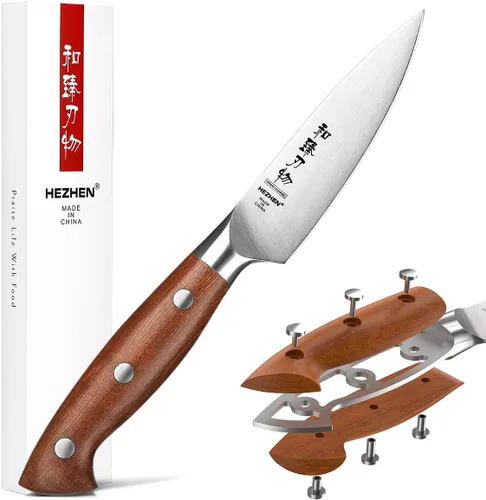 Miniatura 14 de HEZHEN Juego de 8 piezas de cuchillos de cocina con bloque, juego de cuchillos de acero alemán DIN 1.4116 con bloque y afilador, tijera de cocina