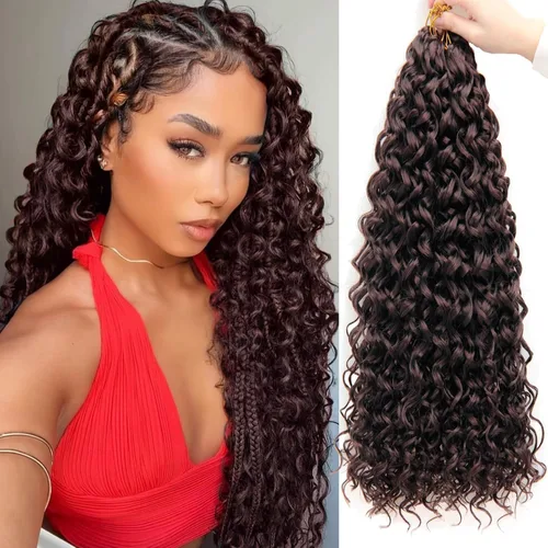 Miniatura 73 de GoGo Curl Crochet Hair 18 pulgadas onda de agua pelo sintético bohemio ganchillo trenzado jengibre onda profunda extensiones de cabello trenzado