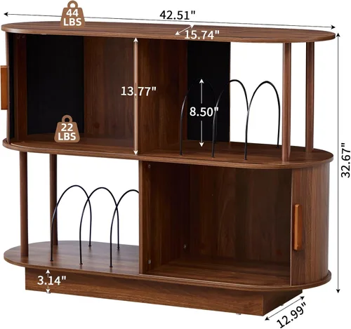 Miniatura 2 de Armario de almacenamiento para tocadiscos de vinilo de 40 pulgadas, mesa giratoria moderna de mediados de siglo con puerta corredera, estante
