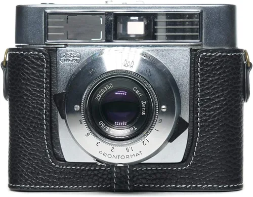Funda Symbolica, BolinUS hecha a mano de piel auténtica auténtica para cámara Zeiss Ikon Symbolica con correa de mano (negro)