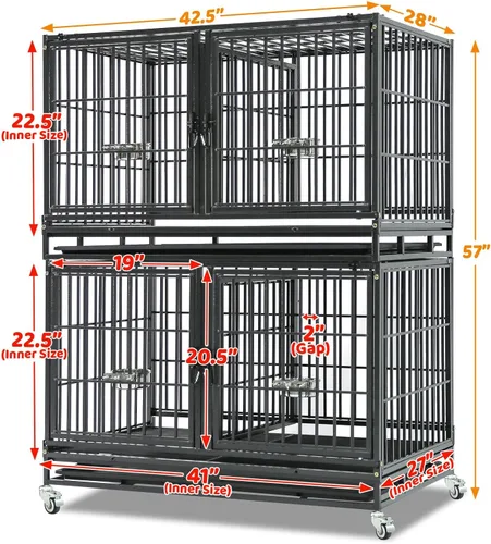 Miniatura 7 de Homey Pet Jaula para perros de 43 pulgadas, apilable, de servicio pesado, perrera para perros, jaula de aseo para perros en interiores con divisor