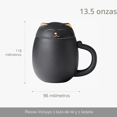 Miniatura 3 de HEER Taza de té para gatos con infusor y tapa, taza de té de cerámica de 13.5 onzas, regalo para amantes de los gatos para amigos y familia (negro)