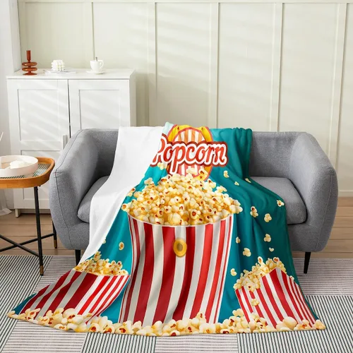 Manta de felpa con diseño de palomitas de maíz, para niños, niñas, adolescentes, cine para todas las estaciones, manta de cama transpirable a la