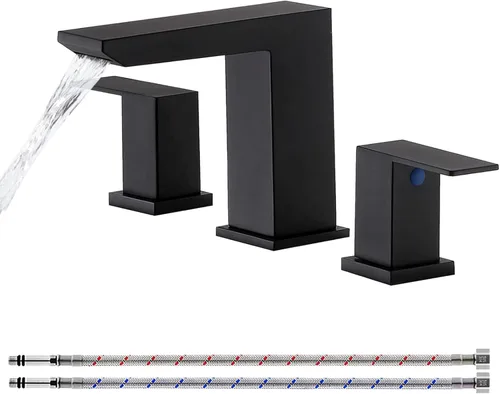Miniatura 9 de VCCUCINE - Grifo de baño de cascada negro de 8 pulgadas, grifo de lavabo de baño extendido de 3 orificios, grifos de baño de tocador modernos negro