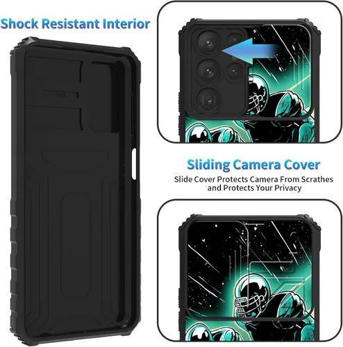 Miniatura 303 de Funda para Samsung Galaxy S22 Ultra 5G, Galaxy S22 Ultra con cubierta de cámara deslizante, funda resistente de doble capa con función atril Black