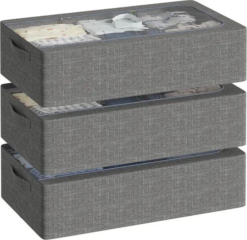 3 contenedores de almacenamiento debajo de la cama con marco de metal, caja de almacenamiento de tela de lino, contenedores organizadores de ropa,