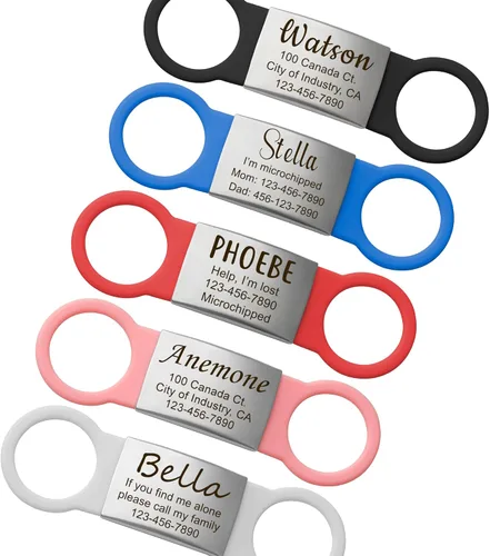 Anavia Placas de identificación deslizantes silenciosas para mascotas, etiquetas de nombre para gatos y perros, banda de silicona multicolor