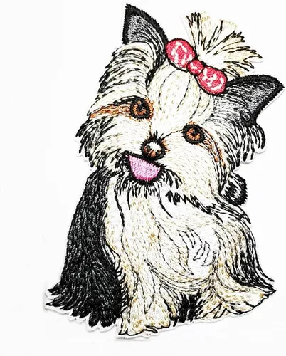 Nipitshop - Parches de perro de pelo largo Shih Tzu con lazo rojo de dibujos animados de animales, parches para planchar con bordado de dibujos Dog9