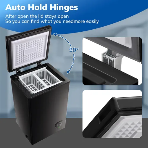 Miniatura 7 de WANAI Congelador de pecho de 2.2 pies cúbicos con 2 cestas extraíbles, mini congelador profundo, termostato ajustable de 7 con puerta superior Negro