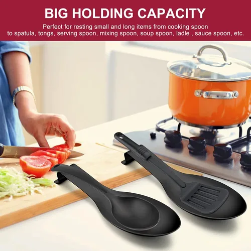 Miniatura 6 de E-far - Soporte para cuchara de acero inoxidable negro mate, soporte para espátula para estufa de cocina, tamaño grande y apto para lavavajillas
