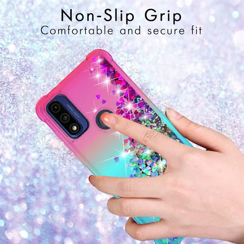 Miniatura 3 de Funda para teléfono Moto G Pure, Moto G Play 2023 con protector de pantalla HD, diseño de arena movediza con purpurina líquida flotante en degradado