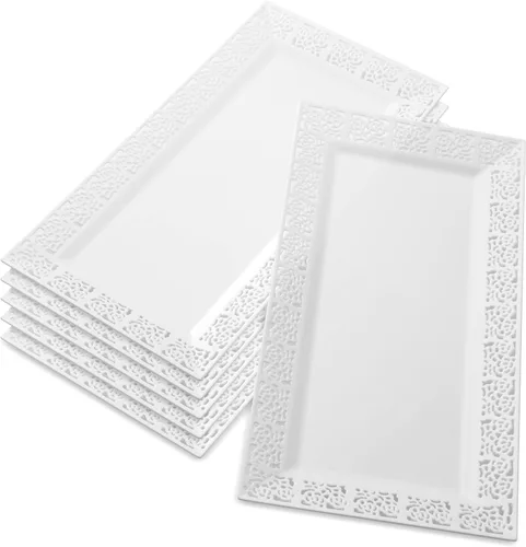 Miniatura 10 de Silver Spoons Bandejas de encaje desechables para bodas y cenas de lujo 6 piezas Oro 14' x 7.5