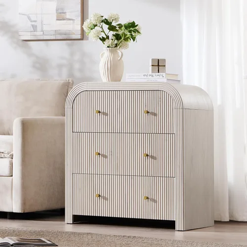 Miniatura 6 de T4TREAM Cómoda acanalada con 3 cajones, cómoda moderna de 32 pulgadas de alto con diseño de perfil curvado grueso, organizador de almacenamiento
