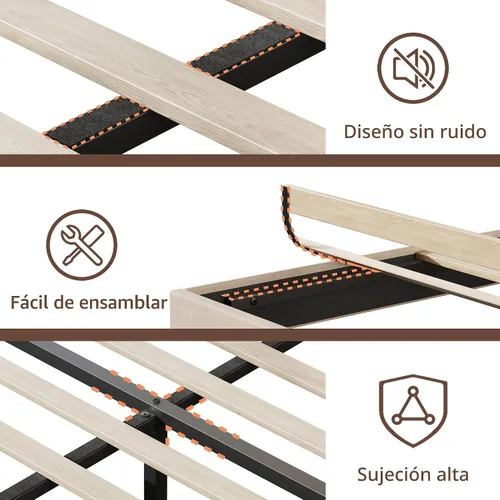 Miniatura 7 de OURPIC - Marcos de cama tamaño Queen con cabecero tapizado, cama moderna con plataforma y estación de carga y luces LED, marco de cama con listones