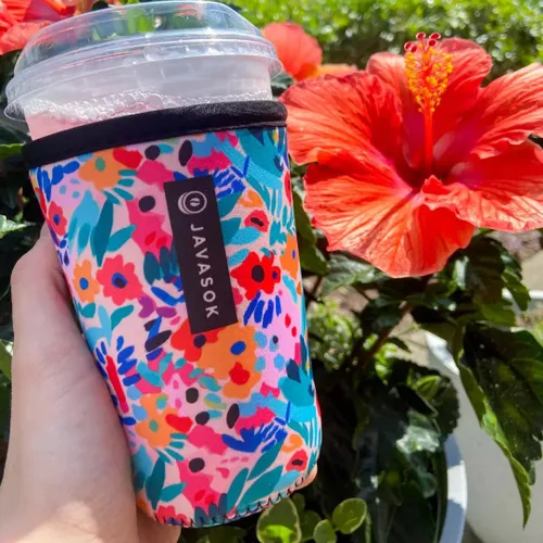 Miniatura 3 de Sok It JavaSok Funda aislante de neopreno para tazas de café helado y soda fría (Floral abstracto, Pequeño: 16-20oz)