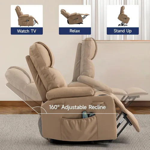 Miniatura 6 de Silla Reclinable con Elevador Eléctrico para Personas Mayores con Masaje y Calor, Sillón Reclinable Eléctrico de Cuero PU Ajustable 160° con Control