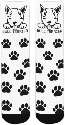 Miniatura 2 de Calcetines para mujeres y hombres Bull Terrier con estampado de patas de perro en blanco y negro diseño novedoso para el trabajo gimnasio fitness