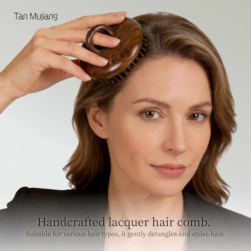 Miniatura 7 de TAN MUJIANG Peine de madera hecho a mano, diseño de anillo, masaje del cuero cabelludo, cuidado nutritivo del cabello 3.35 × 1.69 pulgadas