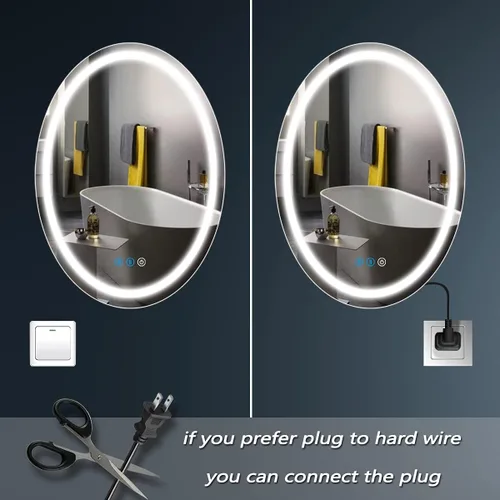 Miniatura 6 de Espejo de baño ovalado LED de 30 x 20 pulgadas con luces, memoria inteligente, 3 colores regulables, luz frontal, antiniebla, inastillable, vidrio