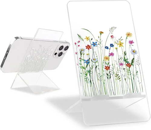 Miniatura 12 de Soporte de teléfono brillante para escritorio, bonito patrón de mármol verde transparente para niñas y mujeres, bonito soporte de acrílico