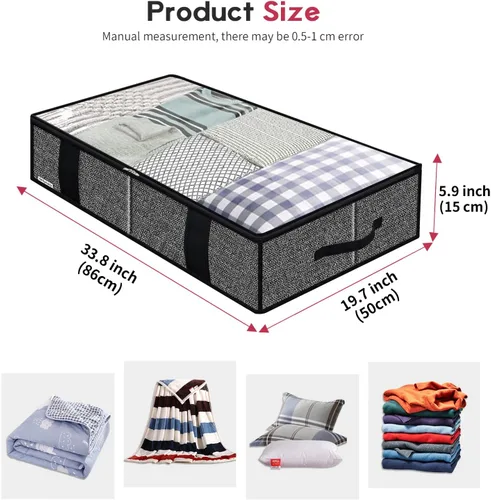 Miniatura 2 de Onlyeasy - Bolsas de almacenamiento de tela para debajo de la cama con 4 asas, 2 cierres y ventana transparente grande, para ropa, mantas, ropa