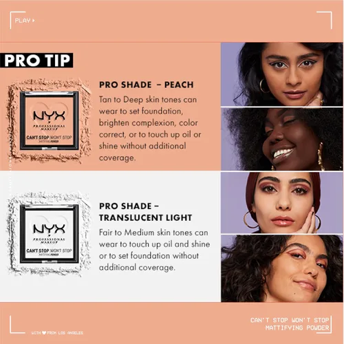 Miniatura 5 de NYX Professional Makeup Can't Stop Won't Stop - Polvo compacto matificante (claro)