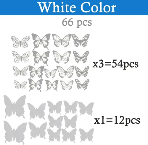 Miniatura 4 de Ewong Decoración de pared de mariposa 3D – 66 piezas de decoración de mariposa blanca para tartas – Calcomanía de pared extraíble impermeable