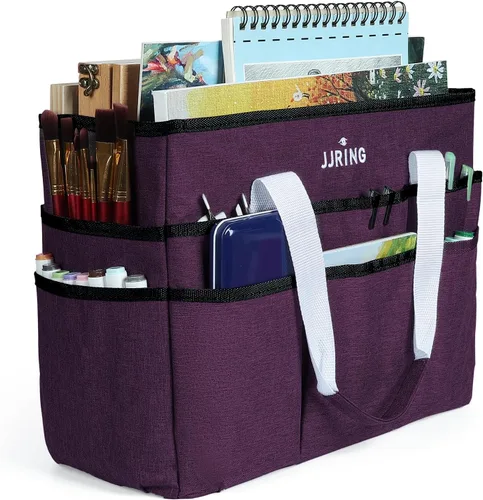JJRING Bolsa Organizadora de Manualidades, Organizador de Arte Grande con Múltiples Bolsillos, Bolsa de Costura Morado Profundo para Arte, Morado