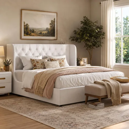 Miniatura 14 de HOMBCK - Marco de cama tamaño completo, base de cama tapizada en plataforma gris con cabecero, terciopelo acolchado, diseño de ala curvada, listones