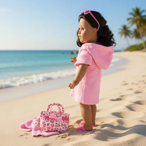 Miniatura 7 de Emily Rose Conjunto de traje de baño de muñeca de 18 pulgadas, traje de baño tankini de 7 piezas con cubierta con capucha, toalla, lentes de sol