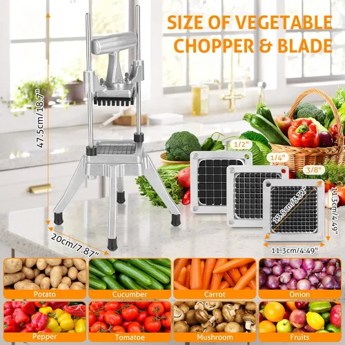 Miniatura 7 de Cortador comercial de verduras WICHEMI, cortador de frutas y verduras con 3 cuchillas, picador de cebolla comercial, picador de alimentos