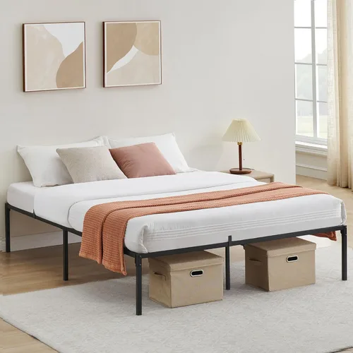 Miniatura 4 de Base de cama tamaño Queen, marco de cama de metal de 14 pulgadas, listones de acero resistentes, no necesita resortes de caja, base de colchón