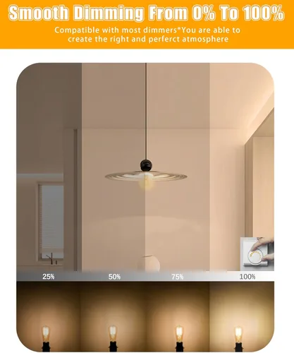 Miniatura 3 de MASTERY MART Paquete de 6 bombillas Edison vintage, bombilla LED E26 de 5.5 W equivalente a 60 W, regulable, blanco suave de 2700 K, ST19 antiguo
