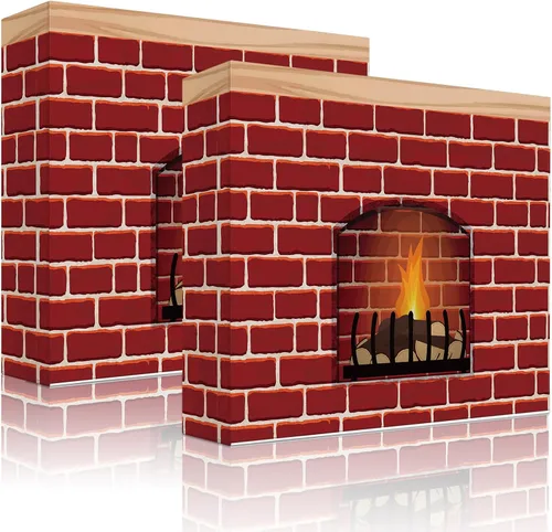 Miniatura 7 de Zhanmai Accesorios para chimenea de Navidad 3D de ladrillo sintético rojo artificial, telón de fondo de chimenea, 35.4 x 26.6 x 5.5 pulgadas