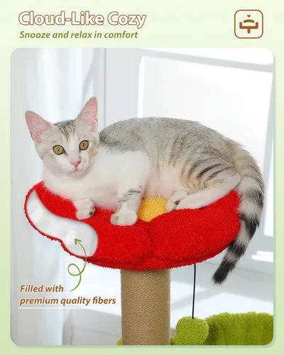 Miniatura 6 de MUTTROS Árbol para gatos con flores con postes rascadores de sisal, linda torre para gatos de 35" con hamaca verde grande para gatos pequeños