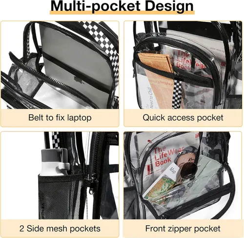 Miniatura 2 de LIGHT FLIGHT Mochila grande transparente con correas acolchadas reforzadas, mochila transparente de PVC resistente, bolsas transparentes