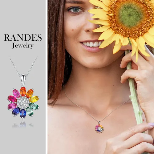 Miniatura 2 de RANDES Collares de girasol para mujeres, adolescentes y niñas, delicado colgante de plata de ley 925 You're My Sunshine, joyería de girasol