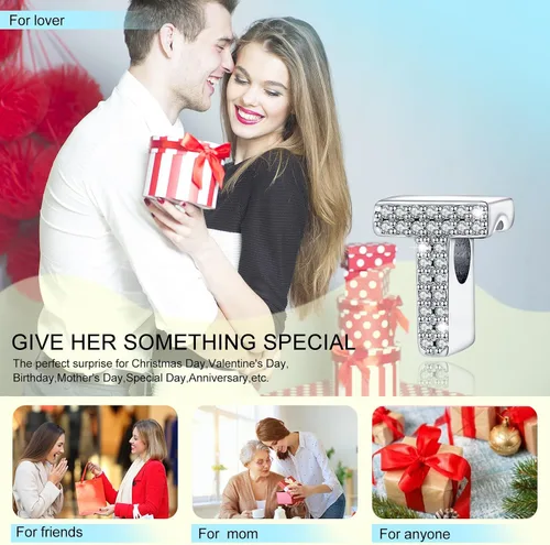 Miniatura 96 de PARCOM Dijes de letras compatibles con pulseras Pandora de plata esterlina S925 con iniciales para pulseras del alfabeto A-Z, cuentas de letras