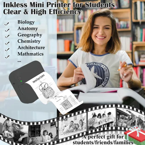 Miniatura 7 de Mini Impresora Térmica de Pegatinas sin Tinta con 14 Rollos de Papel, Compatible con iPhone/Teléfono Android/Tableta, Mini Impresora de Bolsillo