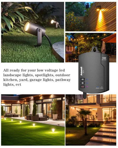 Miniatura 4 de Transformador de paisaje de bajo voltaje WiFi de 72 W con temporizador, transformador de bajo voltaje de 120 V CA a 12 V CC para luces de camino