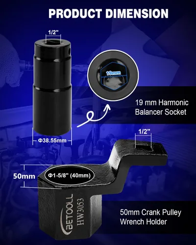Miniatura 3 de BETOOLL Juego de llaves de sujeción de llave de manivela de 0.748 in y llave de cigüeñal de 1.969 in compatible con motores Honda y Acura