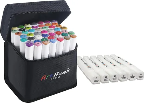 ArtBeek Marcadores de alcohol, punta de pincel, 48 marcadores para colorear marcadores de alcohol, bolígrafos mezcladores blancos