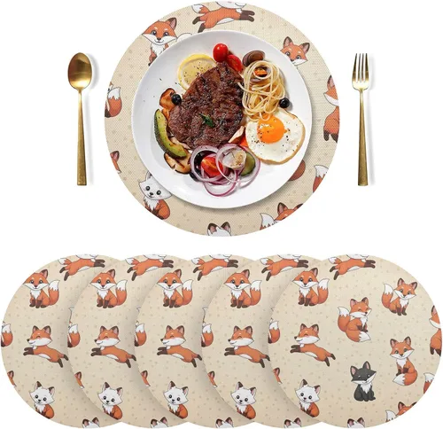 Miniatura 3 de Cute Cartoon Fox Beige PVC Plate Mat, Washable Heat Place Mat for Kitchen one sizex1